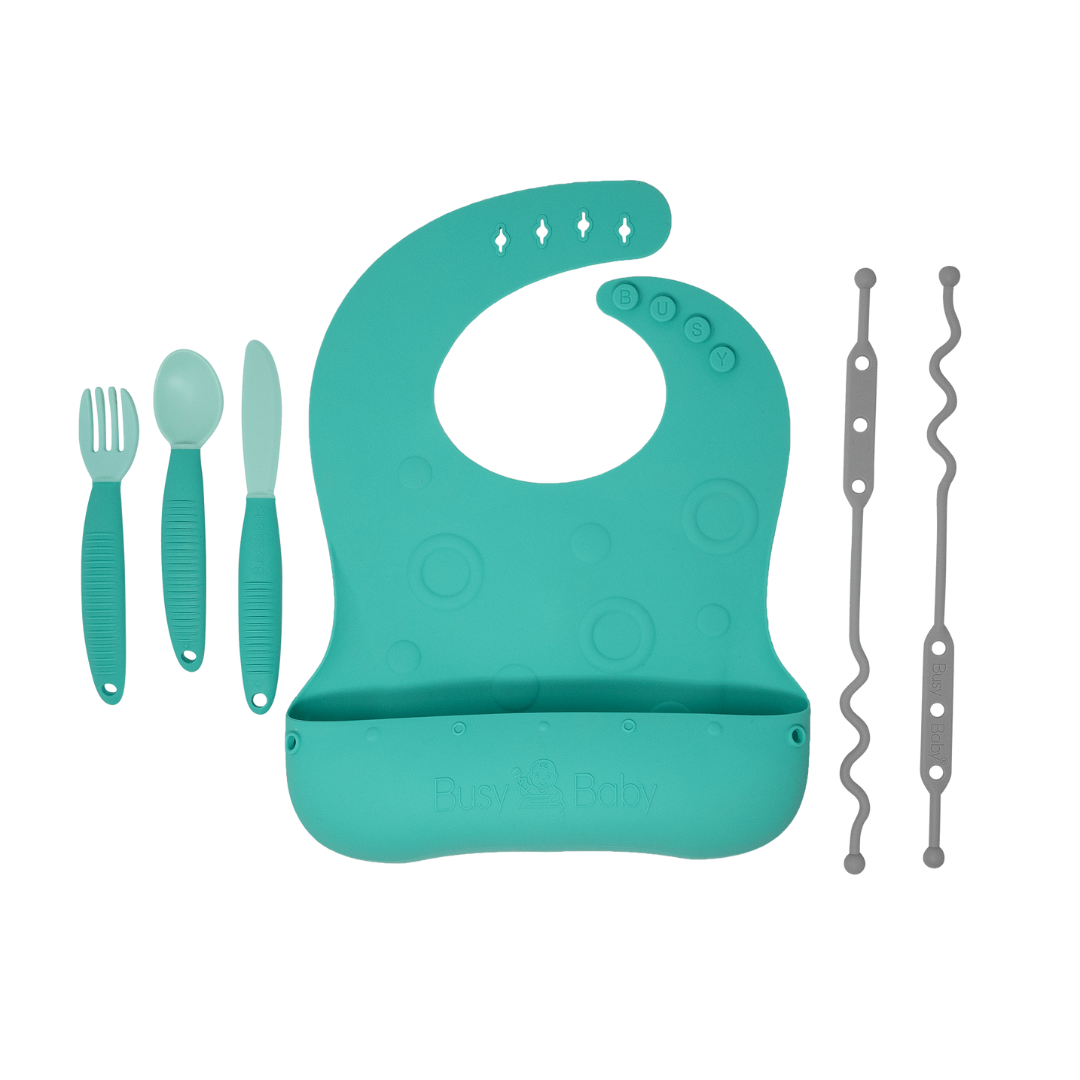 Stop Drop Bib + Utensils — Spearmint