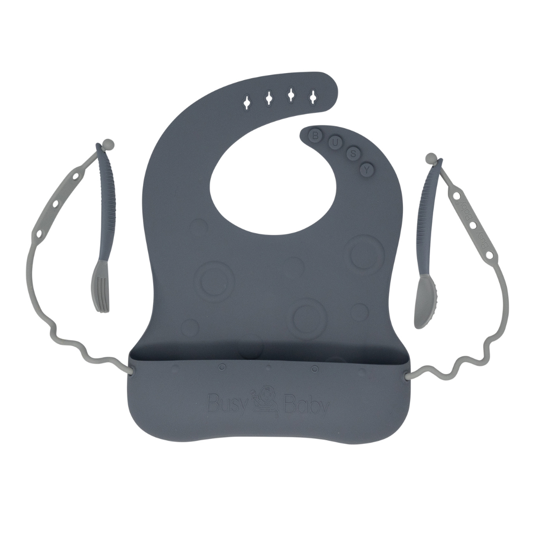Stop Drop Bib + Utensils — Pewter thumbnail 4